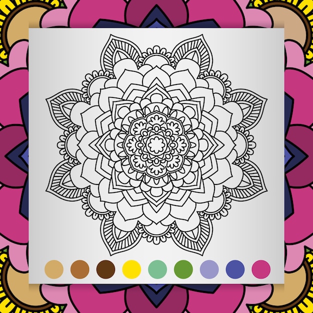 Flor de mandala para adultos relaxando livro para colorir. | Vetor Premium