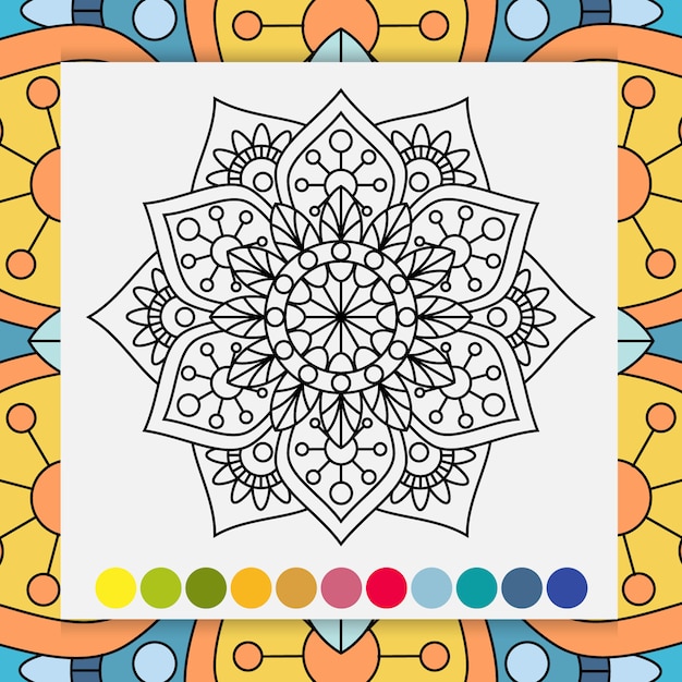 Flor de mandala para adultos relaxantes livro para colorir. | Vetor Premium