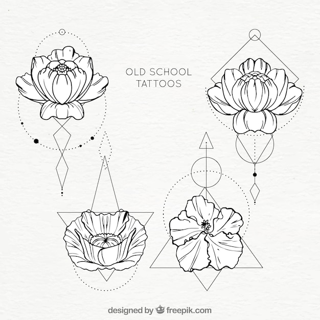 Flores com formas geométricas coleção de tatuagens Vetor grátis