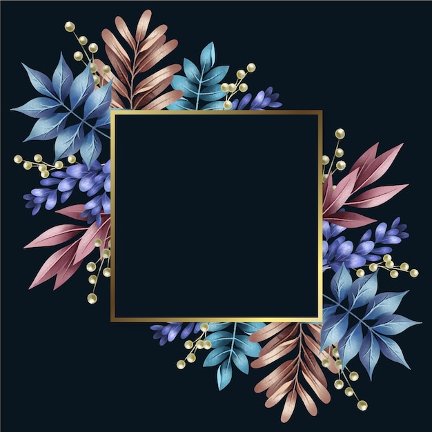 Flores de inverno colorido com moldura dourada Vetor grátis