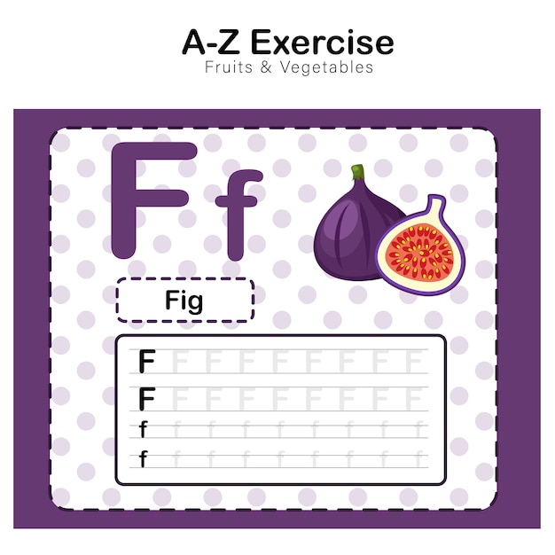 Folha De Exercicios Para Criancas Alfabeto F Exercicio Com Ilustracao De Vocabulario Dos Desenhos Animados Figo Vetor Premium