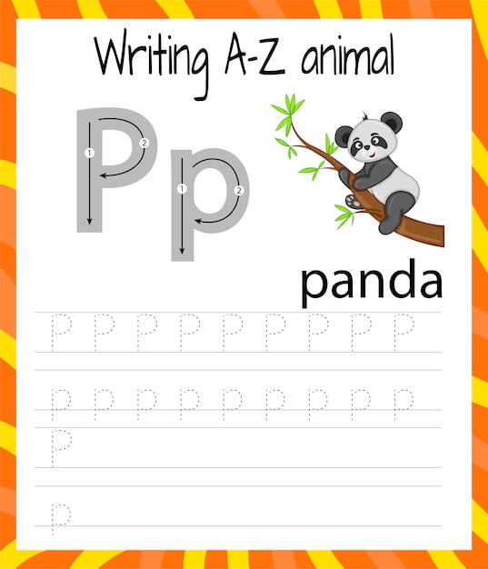 Folha De Treino De Caligrafia Escrita Basica Jogo Educativo Para Criancas Aprendendo As Letras Do Alfabeto Ingles Para Criancas Escrevendo A Letra P Vetor Premium