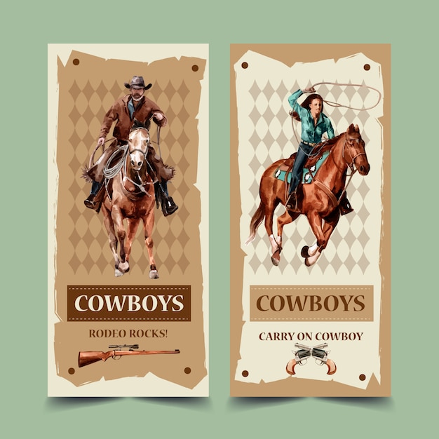 Folheto de cowboy com cavalo, arma Vetor grátis