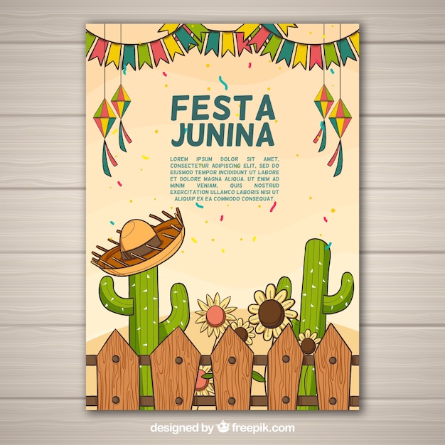 Folheto junina de festa com elementos tradicionais Vetor grátis