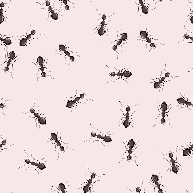 Formigas De Colônia De Padrão Sem Emenda Em Fundo Rosa Modelo De Insetos Vetoriais Em Estilo 3803