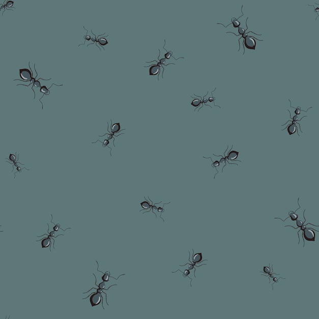 Formigas De Colônia De Padrão Sem Emenda Em Fundo Verde Escuro Modelo De Insetos Vetoriais Em 1126