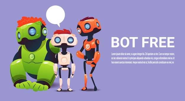 Free chat bot, elemento de assistência virtual robô do site ou aplicações móveis, artificial intell Vetor Premium