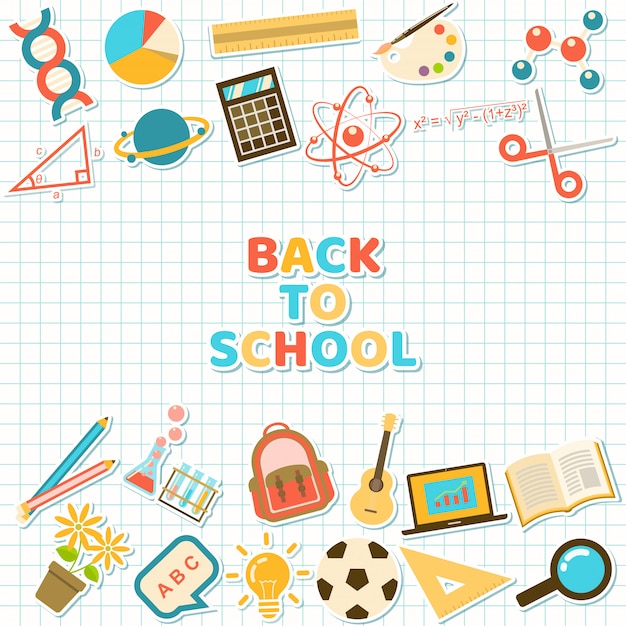 Fundo com adesivos coloridos de elemento de curso e escola Vetor Premium