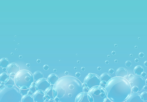 Fundo com bolhas de água de sabão transparente, bolas ou esferas. Vetor Premium