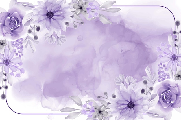 fundo com moldura floral aquarela com flor roxa suave vetor grátis