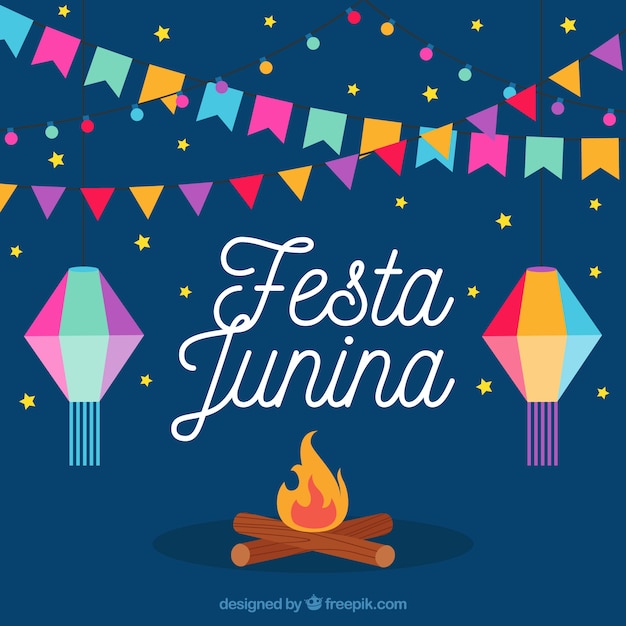 Fundo da fogueira com decoração colorida do partido junina | Baixar