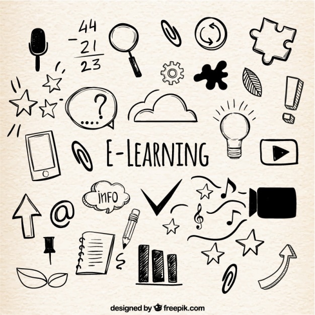Fundo de aprendizagem on-line com uma variedade de itens desenhados à mão Vetor grátis