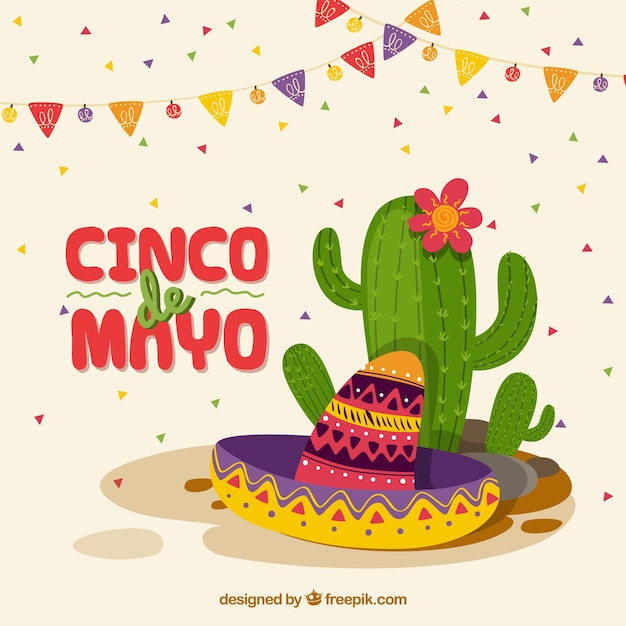 Fundo de cinco de maio com cacto Vetor grátis