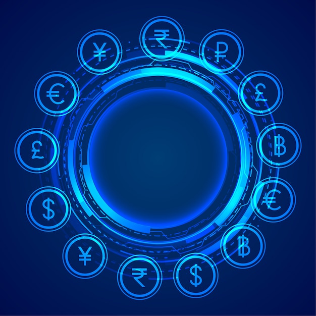 Fundo de conceito de ícones de moeda global digital Vetor grátis