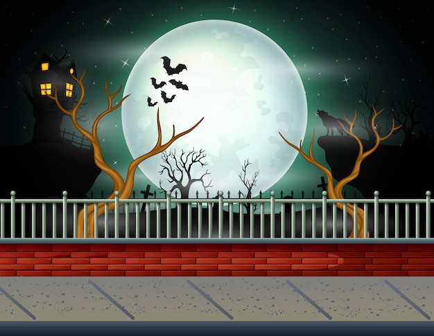 Fundo de dia das bruxas com fundo de lua cheia Vetor Premium