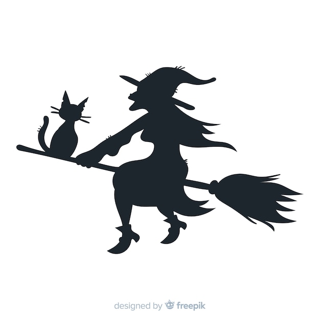 Fundo de dia das bruxas com silhueta de bruxa Vetor grátis