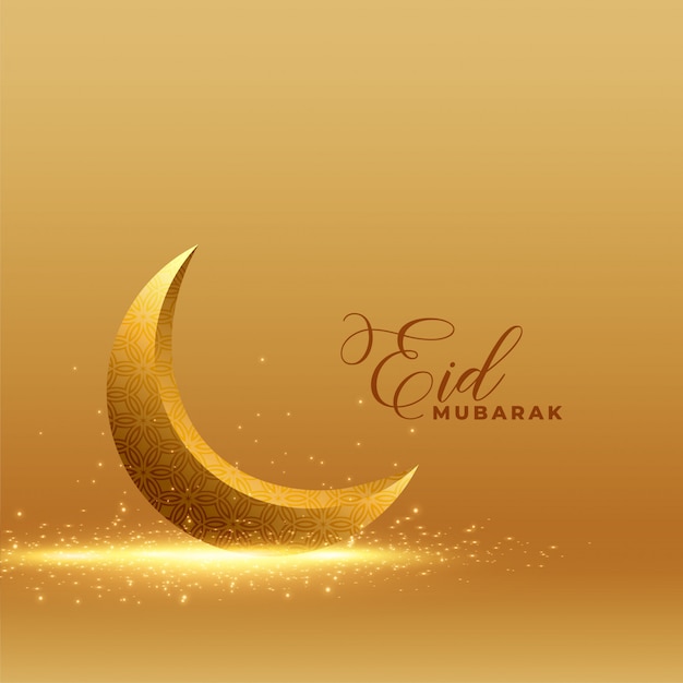Fundo de eid mubarak dourado com brilhante lua 3d Vetor grátis