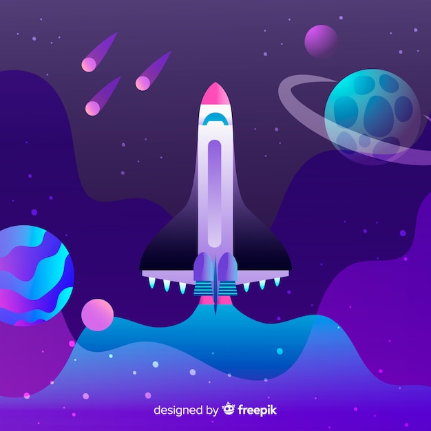 Fundo de espaço gradiente com foguete Vetor grátis
