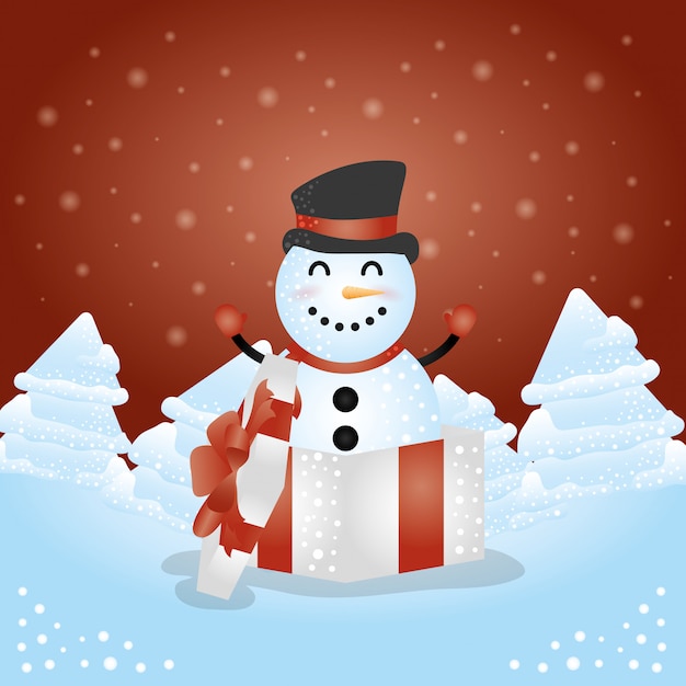 Fundo de feliz natal com caráter boneco de neve bonito Vetor grátis