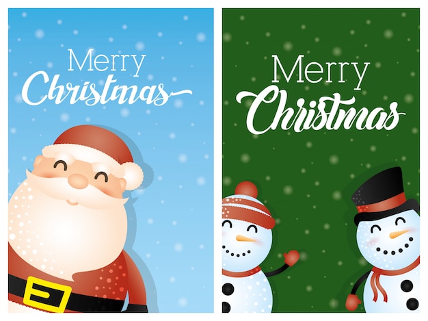 Fundo de feliz natal com papai noel e bonecos de neve Vetor grátis