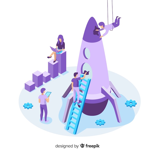 Fundo de foguete de construção de equipe Vetor grátis