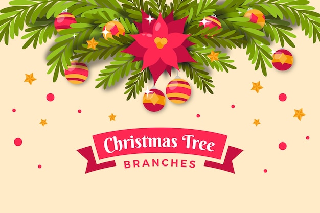 Fundo de galhos de árvore de natal em design plano Vetor grátis