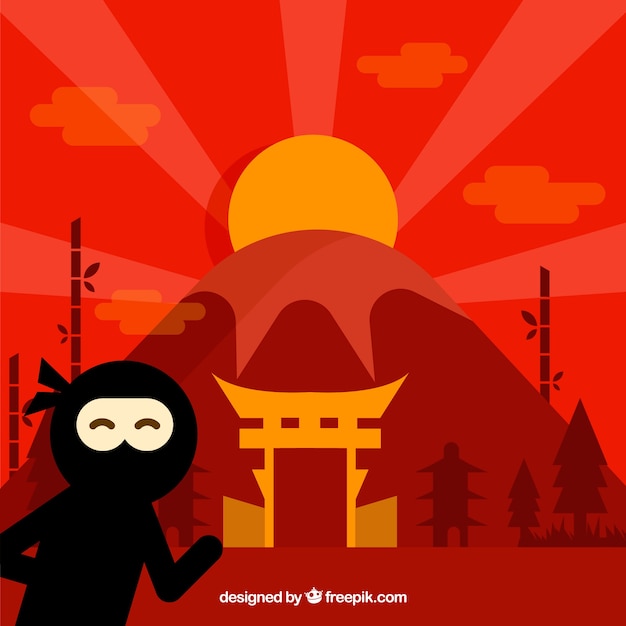 Fundo de guerreiro ninja colorido com design liso Vetor grátis