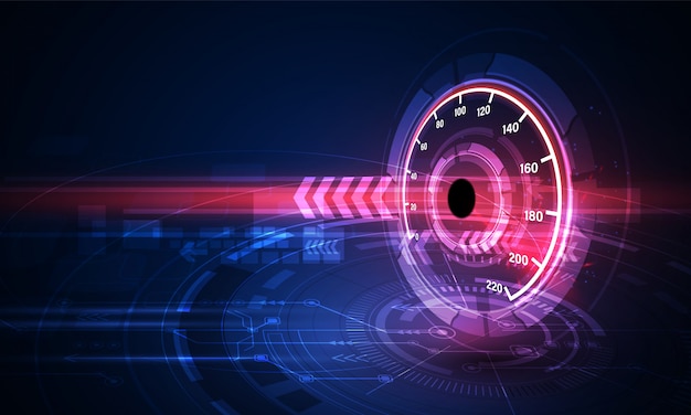 Fundo de movimento de velocidade com carro velocímetro rápido Vetor Premium