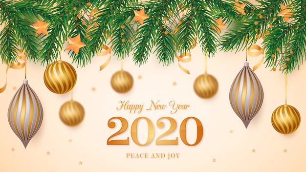 Fundo de natal com bolas de ouro realistas Vetor grátis