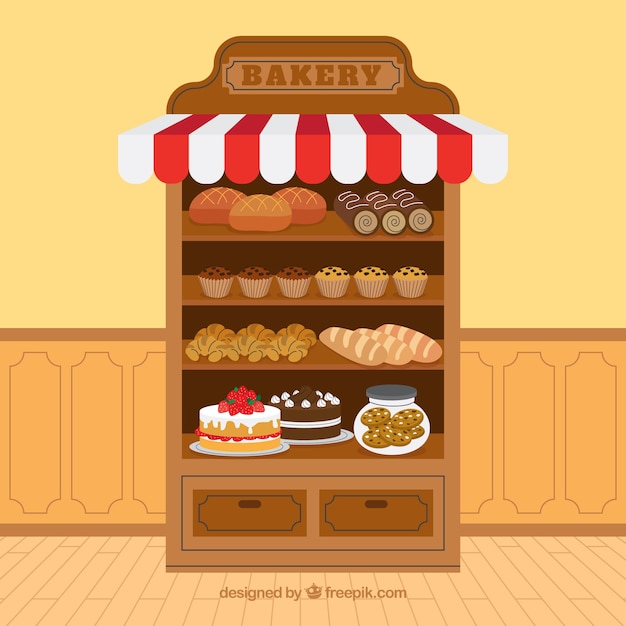 Fundo de padaria com sobremesas em estilo plano Vetor grátis