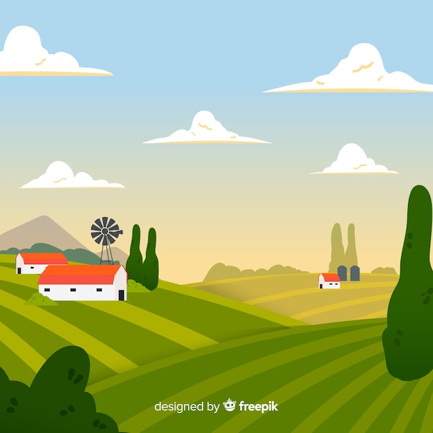 Fundo de paisagem de fazenda desenhada de mão Vetor grátis