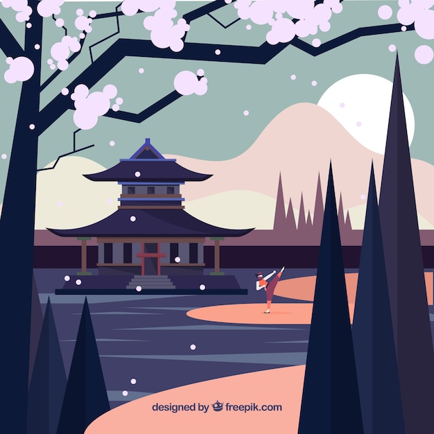 Fundo de personagem ninja com design plano Vetor grátis