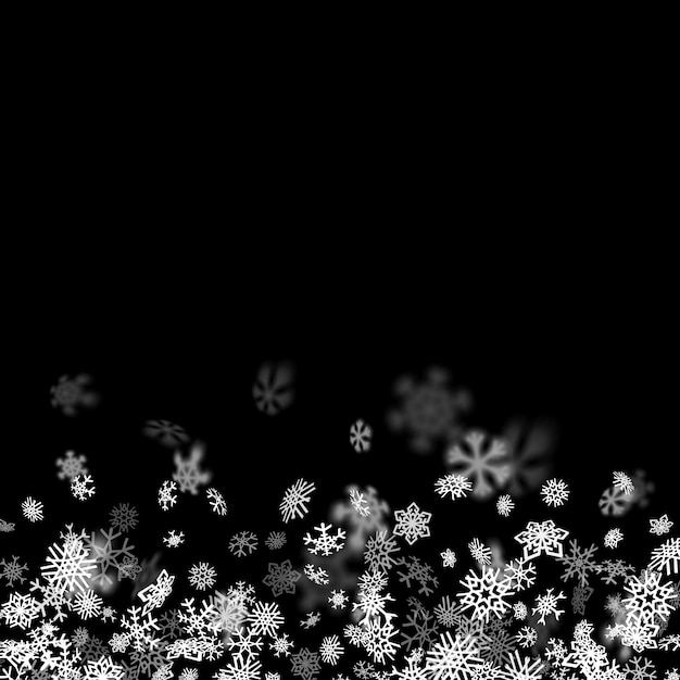 Fundo de queda de neve com flocos de neve turva no escuro Vetor Premium