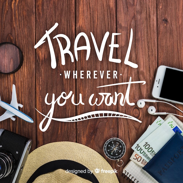 Fundo de rotulação de viagens com foto Vetor grátis