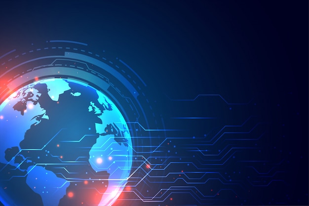 Fundo de tecnologia com terra e diagrama de circuito Vetor grátis