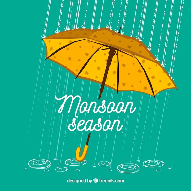 Fundo de temporada de monções com guarda-chuva Vetor grátis