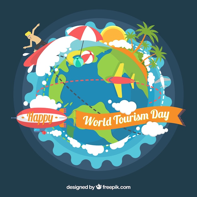Fundo divertido, dia do turismo mundial Vetor grátis