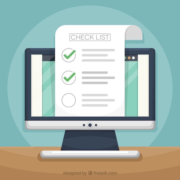 Fundo do computador com a lista de verificação Vetor grátis