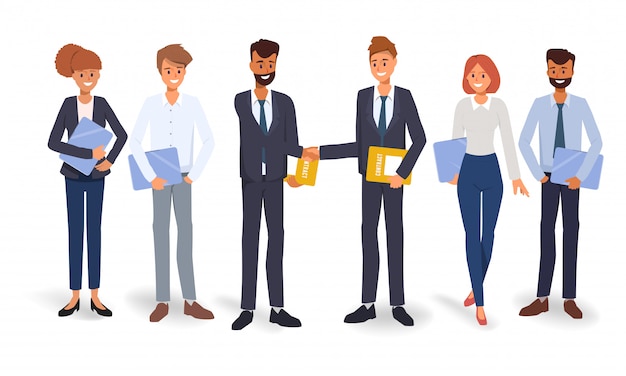Fundo do conceito dos trabalhos de equipa dos povos da unidade de negócio. design plano de ilustração vetorial. Vetor Premium