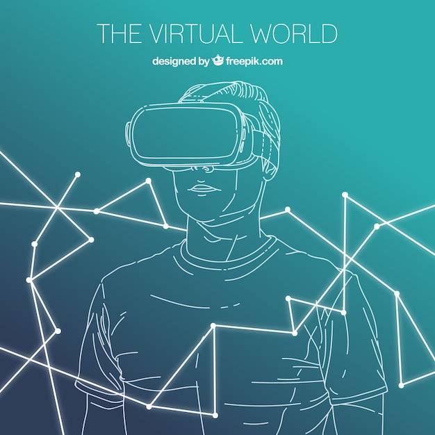 Fundo do esboço do menino com óculos de realidade virtual Vetor grátis