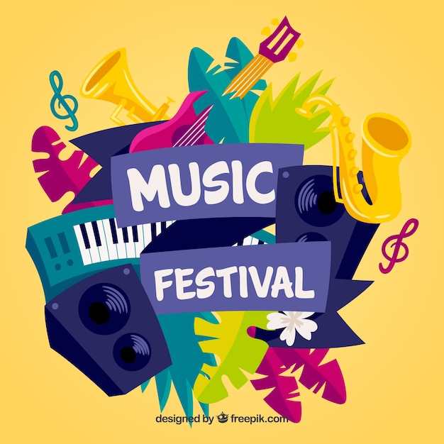 Fundo do festival de música com instrumentos em estilo desenhado à mão Vetor grátis