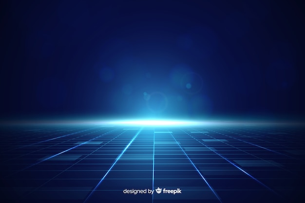 Fundo futurista do horizonte com luz azul Vetor grátis