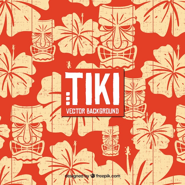 Fundo Havaiano Com Flores E M Scara Tiki Vetor Premium