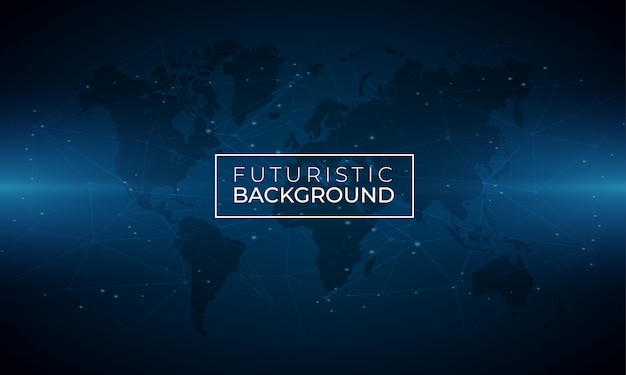 Fundo luminoso azul moderno com mapa do mundo Vetor Premium