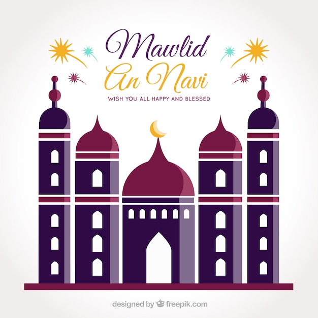 Fundo mawlid com mesquita no design plano Vetor grátis
