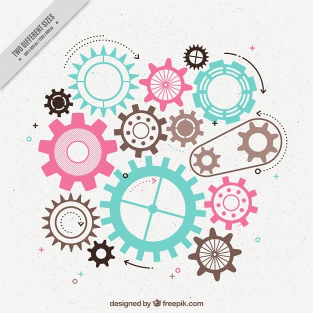 Fundo plano de engrenagens com cores diferentes Vetor grátis