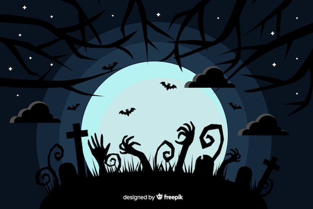 Fundo plano de halloween com lua cheia Vetor grátis