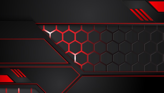 Fundo preto vermelho metálico abstrato com listras do contraste. conceito de inovação de tecnologia gráfica de vetor abstrato Vetor Premium