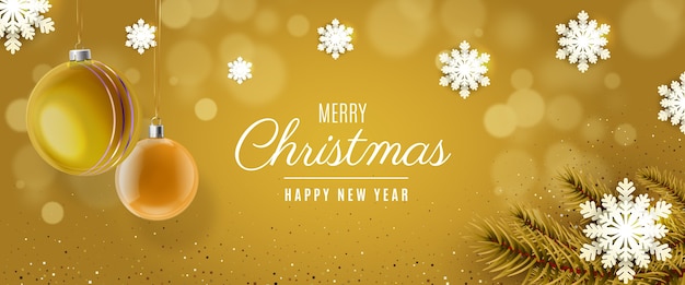 Fundo realista de natal com globos e efeito bokeh Vetor grátis