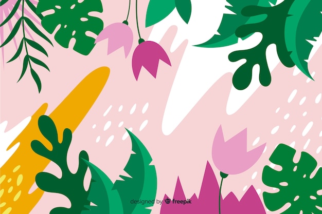 Fundo tropical com plantas e folhas composição no design de estilo simples Vetor grátis
